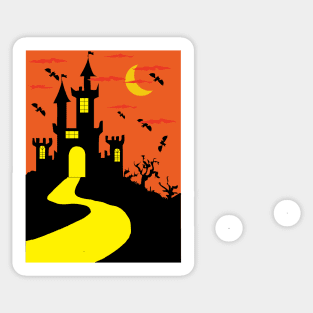 Halloween With Moon Orange Palace And Bat Silhouette Sticker